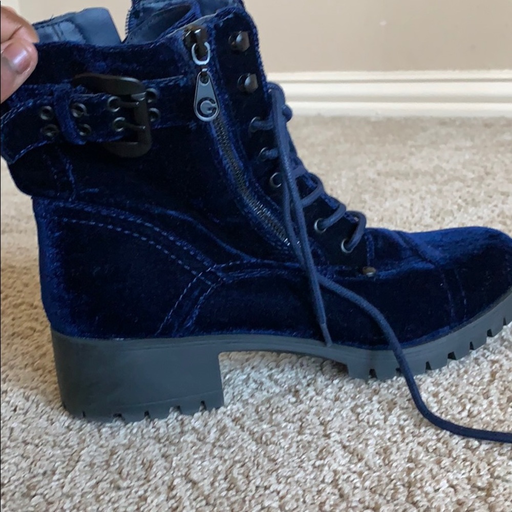 Guess Velvet blue combat boots